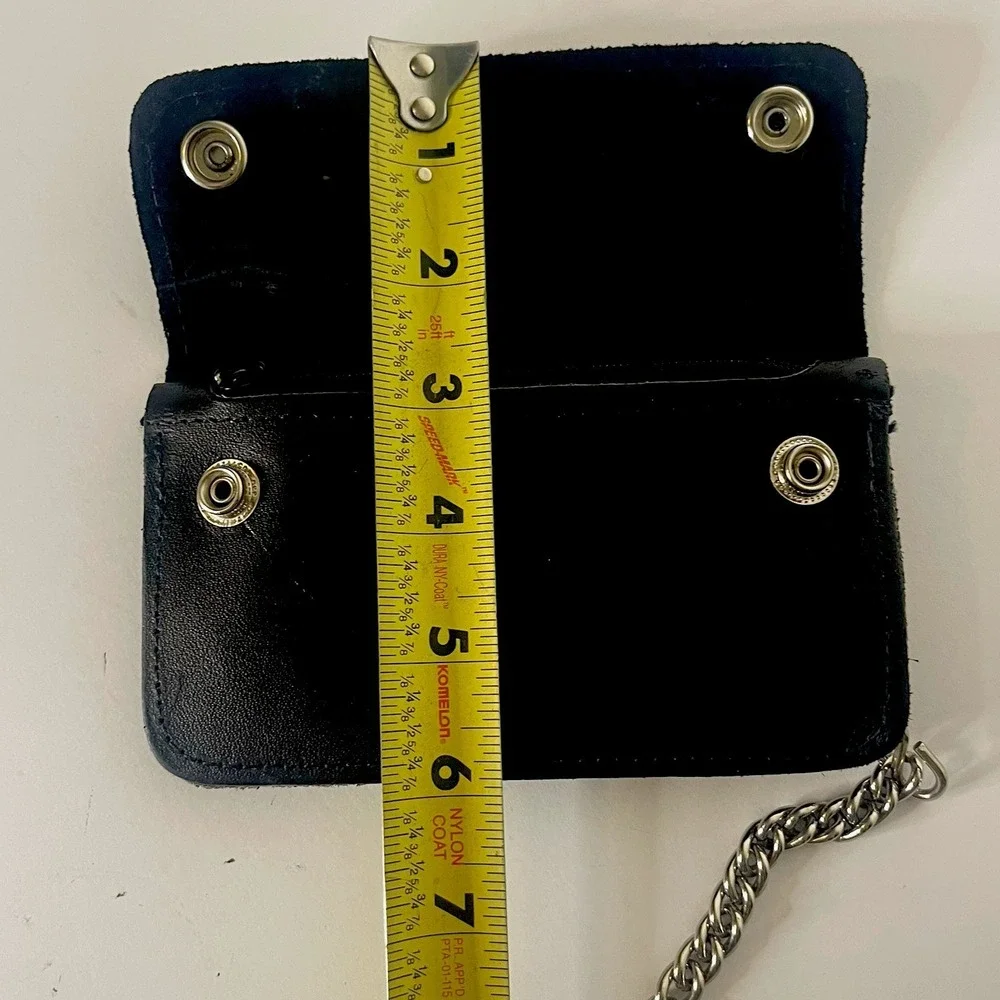 Black Genuine Leather Biker Chain Wallet Motorcycle Belt Loop‎ Silver 13